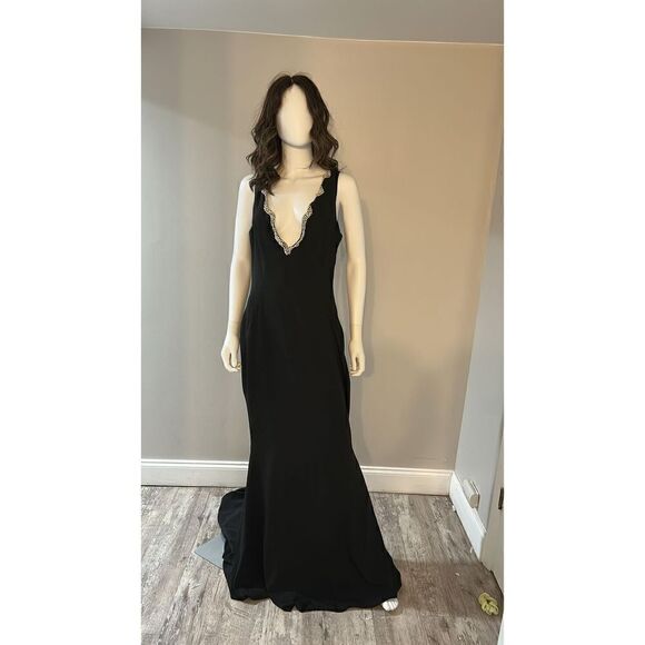 REEM ACRA Black Crystal Embellished Gown Size 12 - Picture 6 of 11